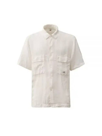 Linen Short Sleeve Shirt White - CP COMPANY - BALAAN 2