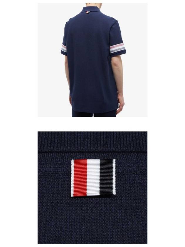 Men's RWB Stripe Cotton Polo Shirt Navy - THOM BROWNE - BALAAN 6