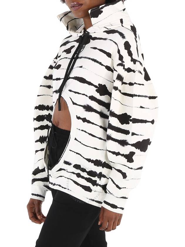 Women's Monochrome Print Cutout Detail Cotton Hooded Top White - BURBERRY - BALAAN 4