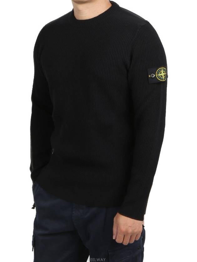 Full Rib Pure Wool Crewneck Knit Top Black - STONE ISLAND - BALAAN 2