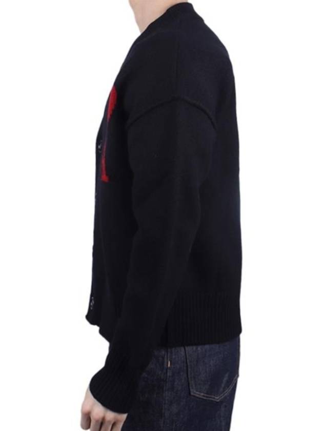 Heart Logo V Neck Wool Cardigan Black - AMI - BALAAN 4