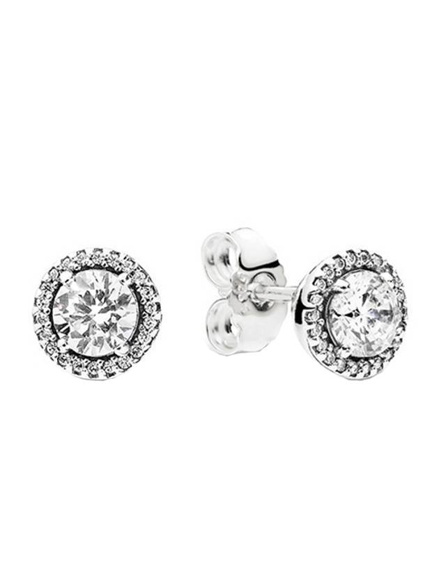 Round Sparkling Stud Earrings Silver - PANDORA - BALAAN 1