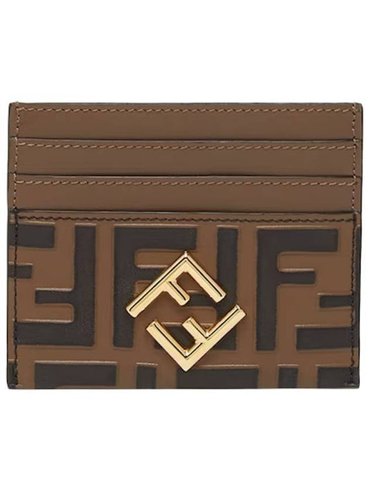 Logo Diamond Leather Card Wallet Brown - FENDI - BALAAN 1