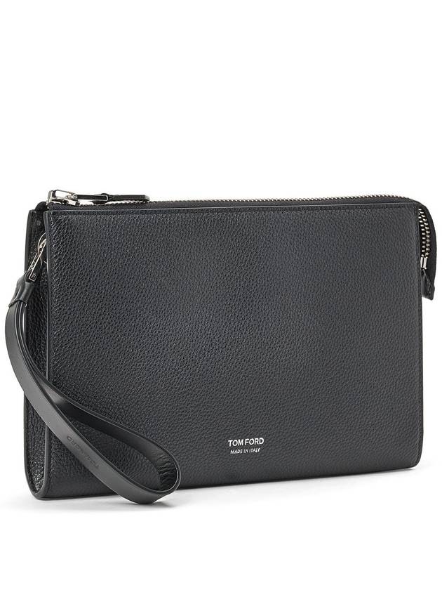 Pebble Logo Print Leather Clutch Bag Black - TOM FORD - BALAAN 4