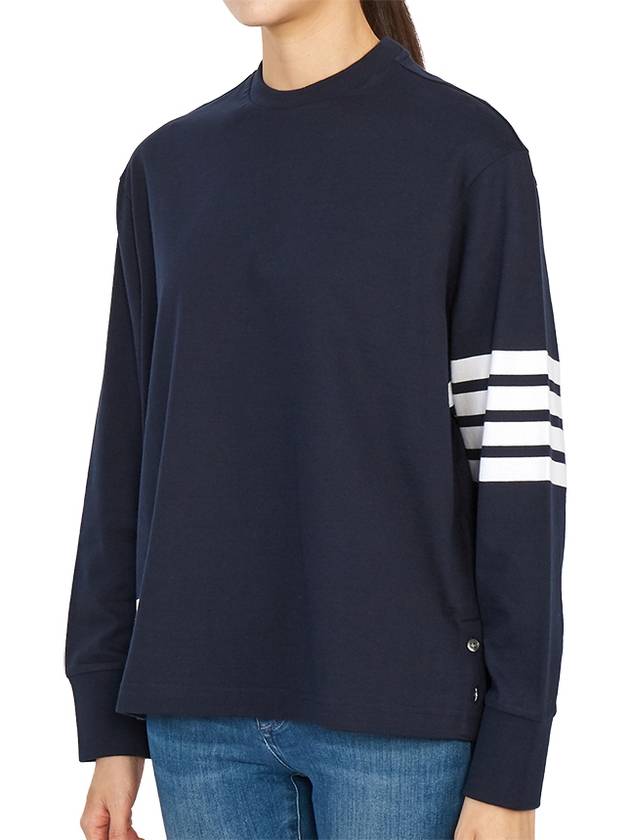 Engineered 4 Bar Medium Weight Jersey Oversized Long Sleeved T-Shirt Navy - THOM BROWNE - BALAAN 3