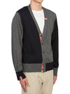 Fun Mix Fine Merino Jersey Stripe Relaxed V-Neck Cardigan Navy Grey - THOM BROWNE - BALAAN 5