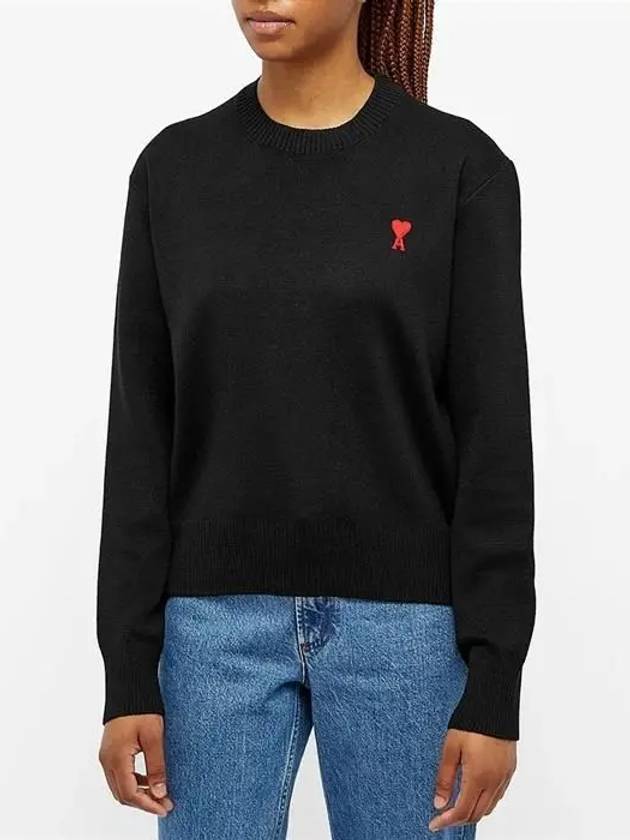 Heart Logo Wool Knit Top Black - AMI - BALAAN 3