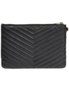 Matelasse Monogram Logo Strap Clutch Bag Black - SAINT LAURENT - BALAAN 4