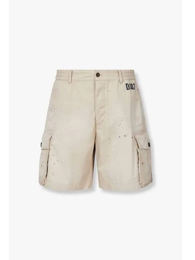 Men s Stamped Cotton Twill Cargo Shorts Beige - DSQUARED2 - BALAAN 1