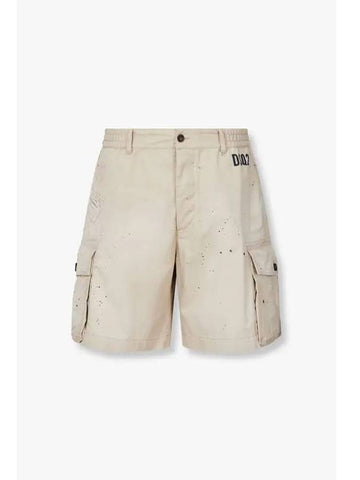 Men s Stamped Cotton Twill Cargo Shorts Beige - DSQUARED2 - BALAAN 1