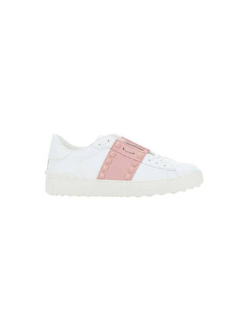 Rockstud Leather Low Top Sneakers White Rose - VALENTINO - BALAAN 1