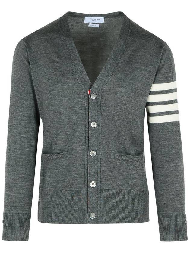 Men's Sustainable Classic Diagonal Wool Cardigan Medium Grey - THOM BROWNE - BALAAN 2