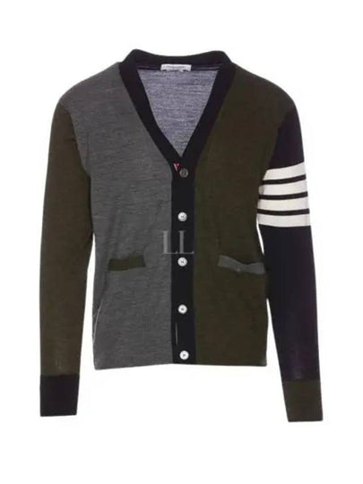 Men's Sustainable Classic Diagonal Wool Cardigan Med Grey - THOM BROWNE - BALAAN 2