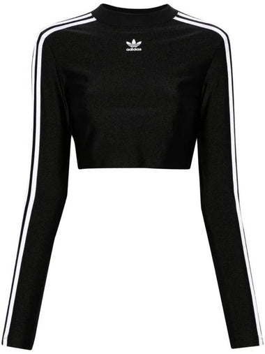 3 Stripe Crop Long Sleeve T Shirt Black - ADIDAS - BALAAN 1