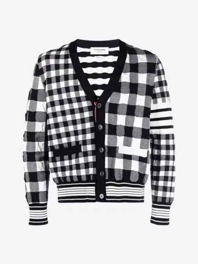 4-Bar Stripe Funmix Gingham Jacquard Cardigan Navy - THOM BROWNE - BALAAN 2