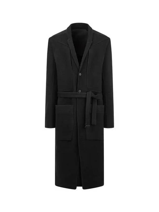 MEN Narrow Lapel Cashmere Belted Coat Black 271930 - RICK OWENS - BALAAN 1