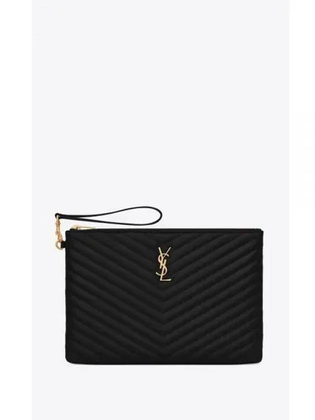 Gold Monogram Matelasse Clutch Bag Black - SAINT LAURENT - BALAAN 2