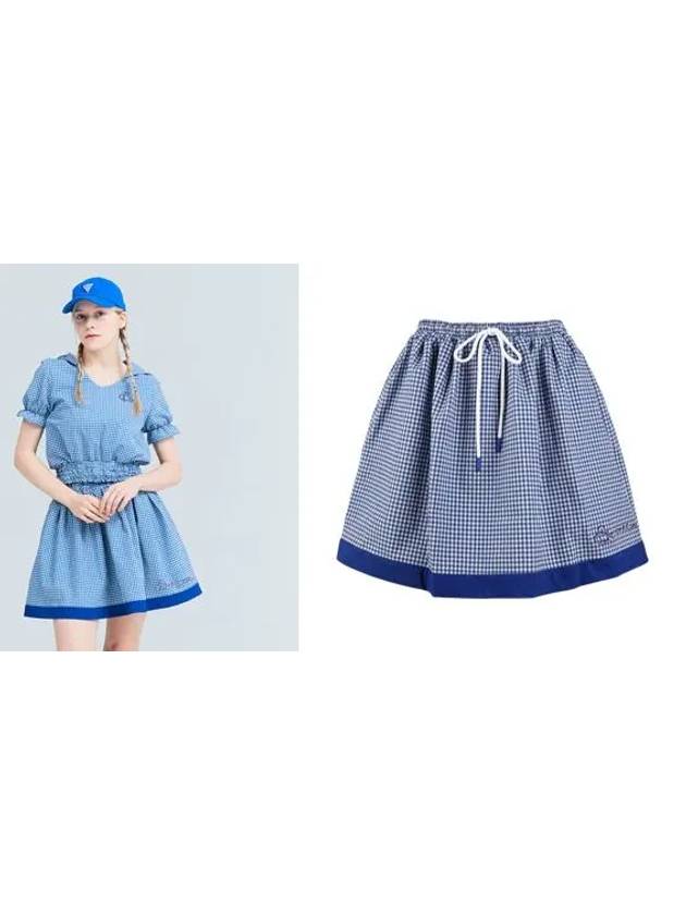 Golf Tennis Checked Flare Skirt Blue - AVAVE - BALAAN 3