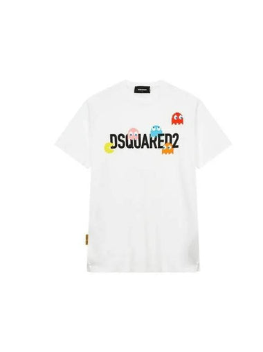 Men s Pac Man Logo Short Sleeve T Shirt White - DSQUARED2 - BALAAN 1