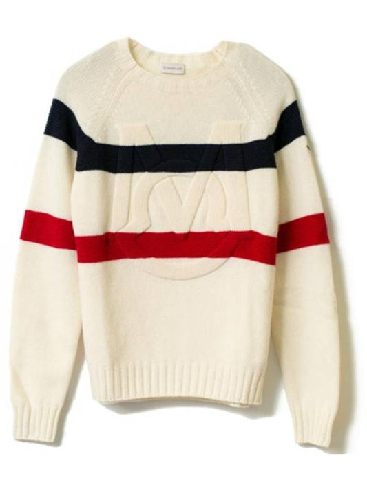 9C00001 M1127 P07 Logo Emboss Round Cashmere Round Knit Ivory Men's Knit TJ - MONCLER - BALAAN 1