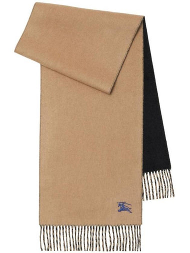 Embroidered Logo Reversible Cashmere Scarf Camel Black - BURBERRY - BALAAN 1