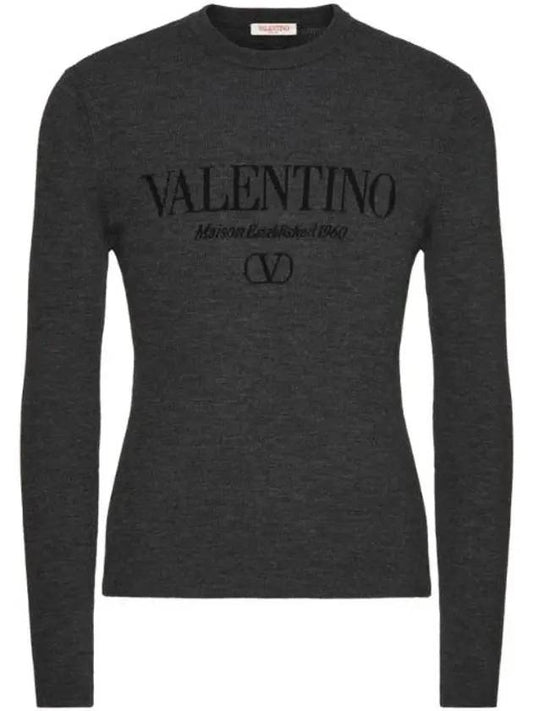 Logo jacquard wool knit gray - VALENTINO - BALAAN 1