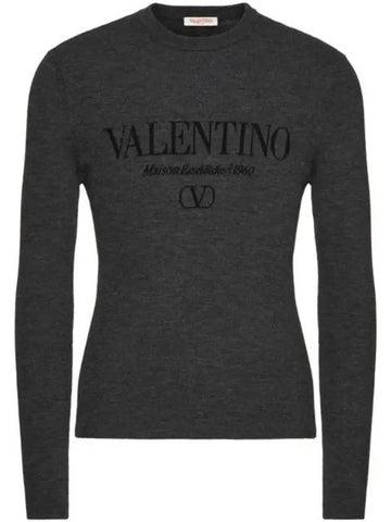 Logo Jacquard Wool Knit Top Grey - VALENTINO - BALAAN 1