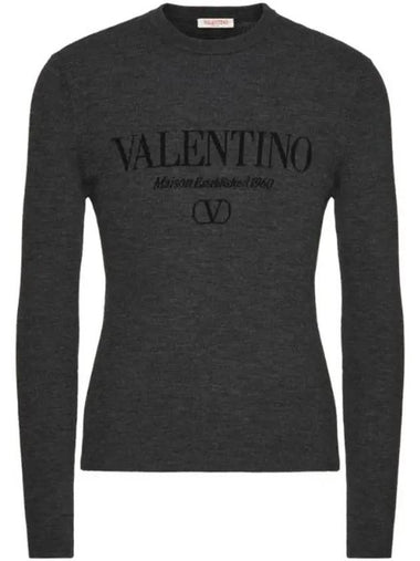 Logo Jacquard Wool Knit Top Grey - VALENTINO - BALAAN 1