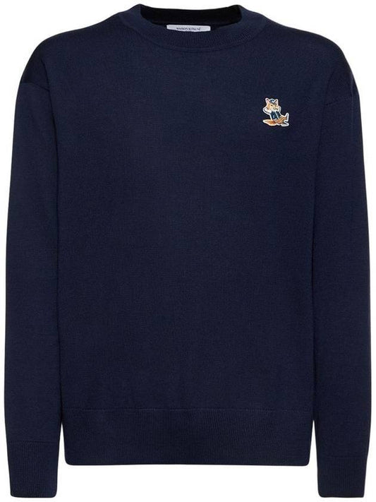 Men's Dressed Fox Patch Relaxed Knit Top Navy - MAISON KITSUNE - 1