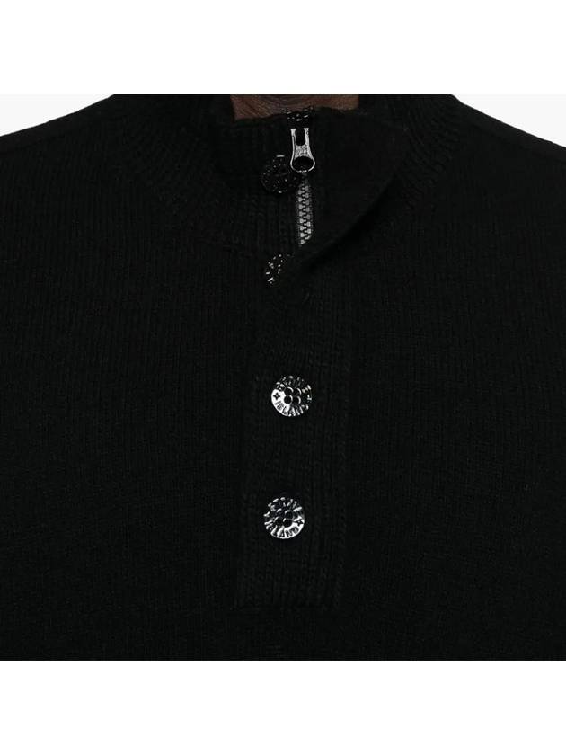 Wappen Patch Half Button Lambswool Knit Top Black - STONE ISLAND - BALAAN 6