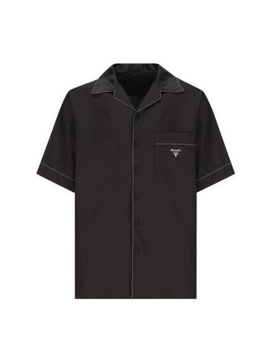 Logo Stitch Detail Silk Short Sleeve Shirt Black - PRADA - BALAAN 1