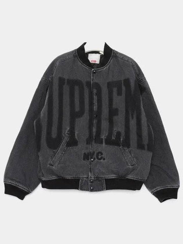 Washed knockout denim varsity men s jacket SS23J45 BLACK 270551 1038555 - SUPREME - BALAAN 1