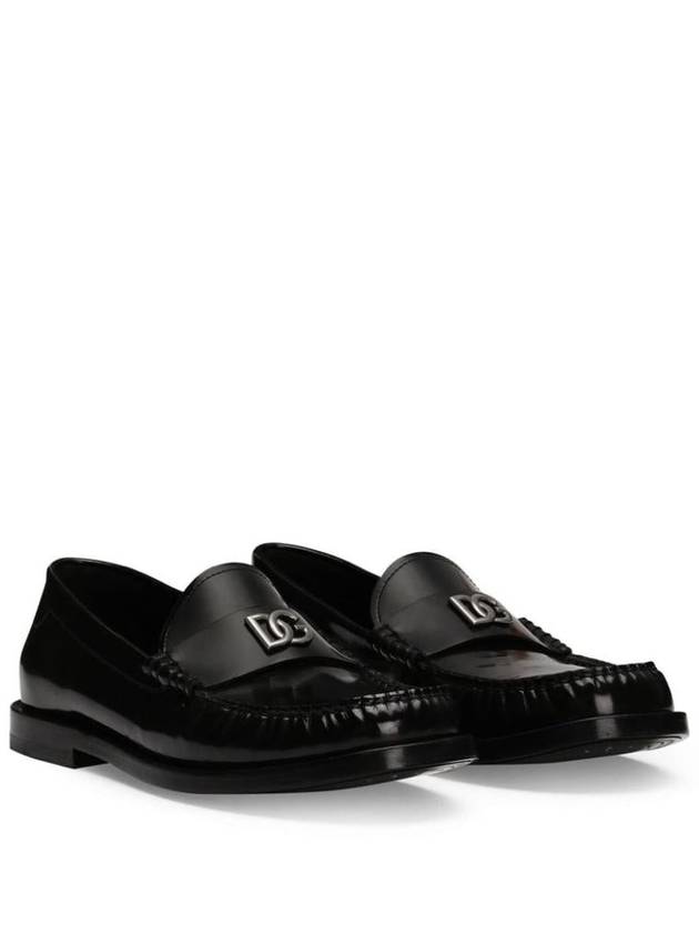 Dolce & Gabbana Glossy Calf Leather Loafers With Logo Plaque - DOLCE&GABBANA - BALAAN 3