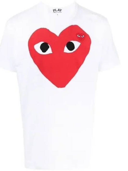 Men's Black Eye Red Double Heart Short Sleeve T-Shirt P1 T026 1 White - COMME DES GARCONS - BALAAN 2