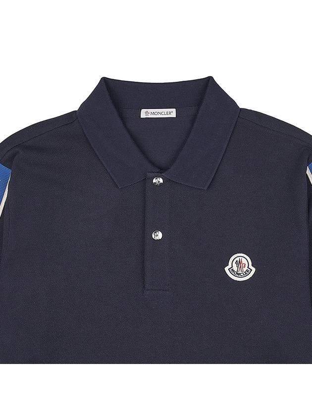 Stripe Trimming Logo Short Sleeve Polo Shirt Navy - MONCLER - BALAAN 4