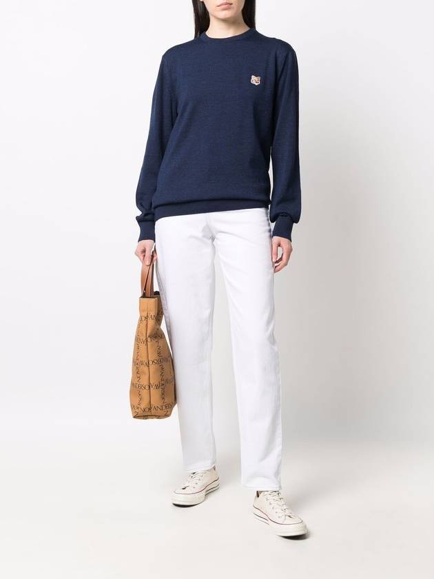 Fox head Patch Regular Round Neck Pullover Knit Top Navy Melange - MAISON KITSUNE - BALAAN 4