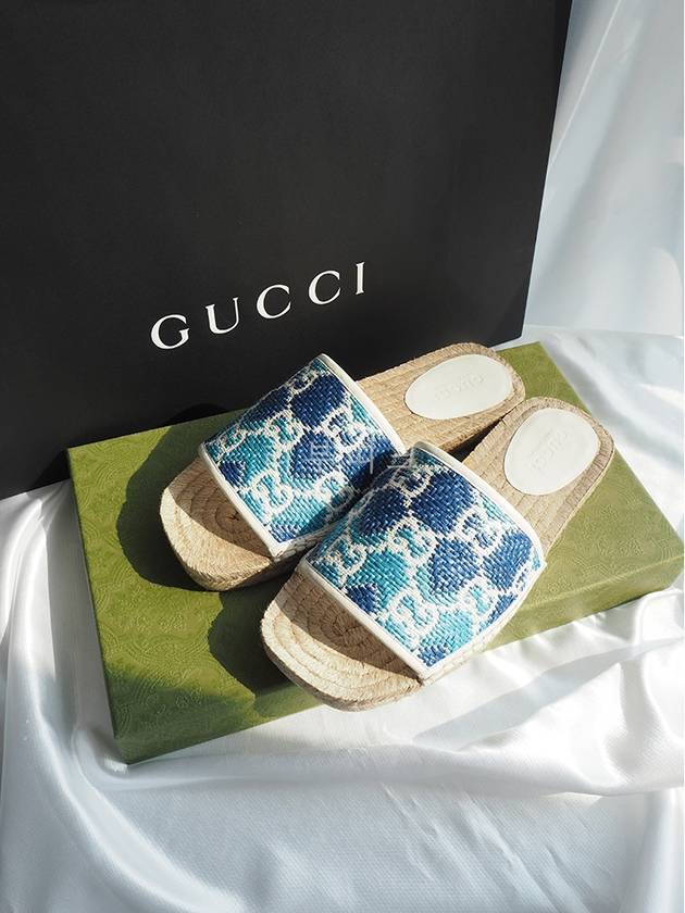 GG logo espadrille slippers blue 703411 - GUCCI - BALAAN 10