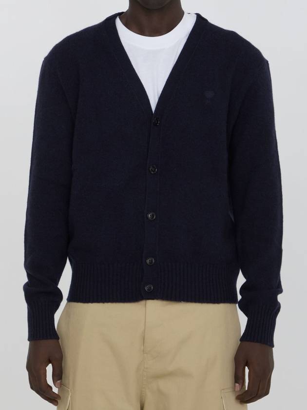 V-Neck Cashmere Cardigan Navy - AMI - BALAAN 2