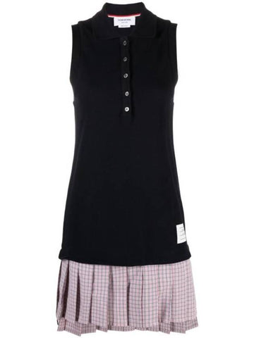 Pleated Polo Short Dress Navy - THOM BROWNE - BALAAN 1