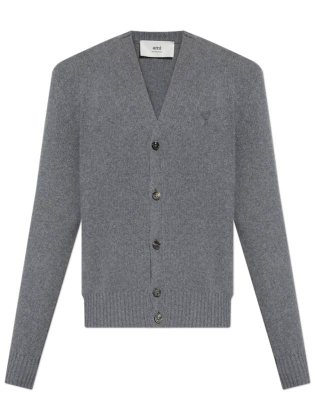 V-Neck Cashmere Cardigan Light Grey - AMI - BALAAN 2