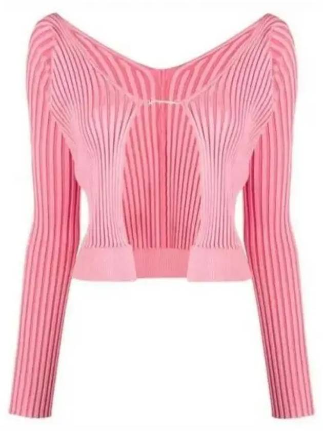 La Maille Pralu Longue Micro Charm Logo Cardigan Light Pink - JACQUEMUS - BALAAN 2