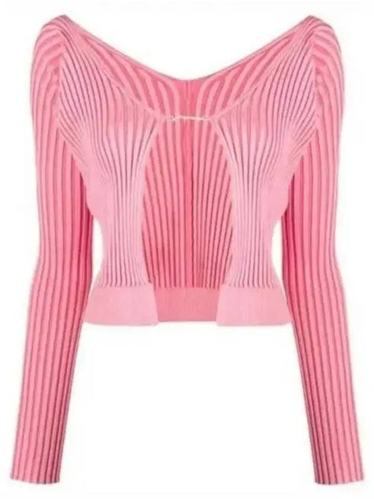 La Maille Pralu Longue Micro Charm Logo Cardigan Light Pink - JACQUEMUS - BALAAN 2