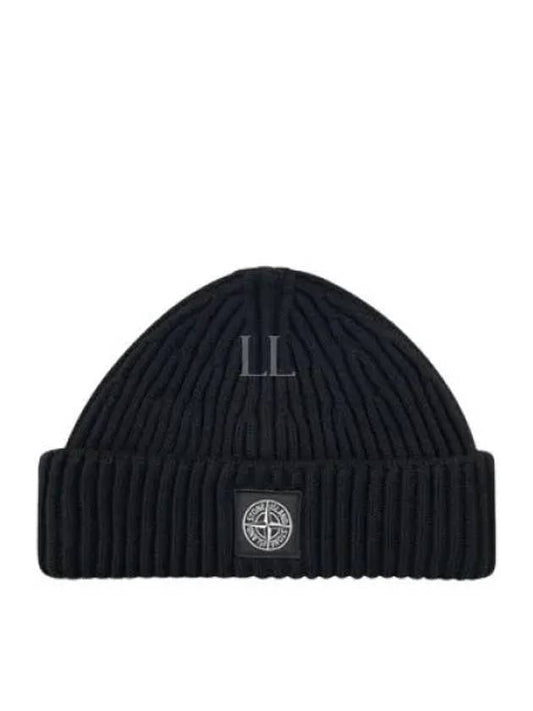 Logo Patch Rib Wool Beanie Black - STONE ISLAND - BALAAN 2