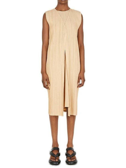 Pleated Sleeveless Long Cardigan Yellow - ISSEY MIYAKE - BALAAN 2