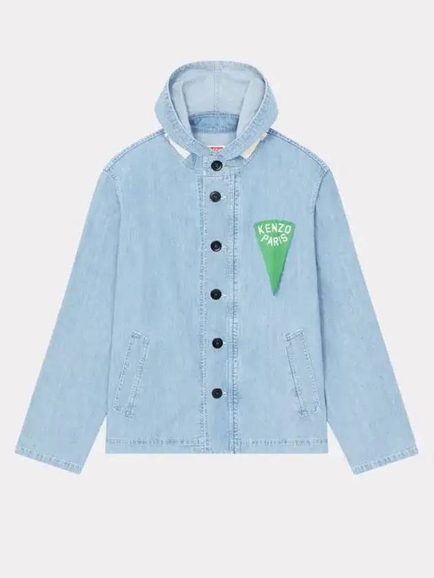 Men's Sailor Logo Patch Denim Parka Blue - KENZO - BALAAN 3