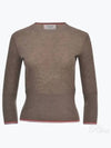 Women's Wool Rib 3/4 Sleeve Crew Neck Pullover Knit Top Brown - THOM BROWNE - BALAAN 2