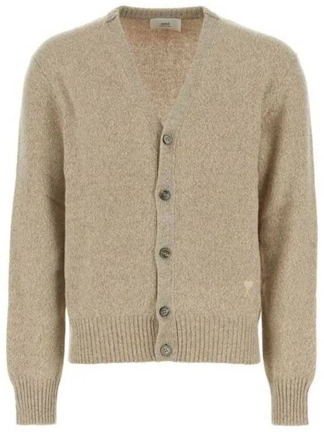 Heart Logo V-Neck Cashmere Cardigan Heather Champagne - AMI - BALAAN 2