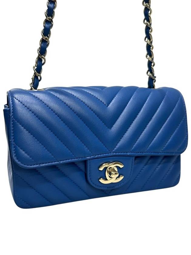 A69900 Blue Lambskin New Mini Chevron Gold Chain Cross Bag - CHANEL - BALAAN 3