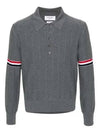 Striped Virgin Wool Long Sleeve Polo Shirt Grey - THOM BROWNE - BALAAN 2