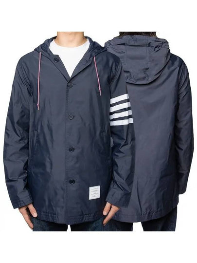 Diagonal Armband Solid Swim Tech Hooded Jacket Navy - THOM BROWNE - BALAAN 2